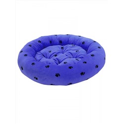 408624 Зооник Лежанка круглая с подушкой "лапки", синий велюр, синтепон (480х480х150)