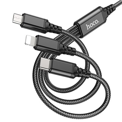 Кабель USB - Multi connector Hoco X76 3in1 (повр. уп.)  100см 2A  (black)