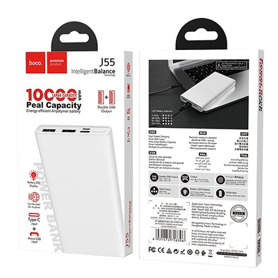 Внешний аккумулятор Hoco J55 10 000mAh Micro USB/USB Type-C/USB*2 (white)