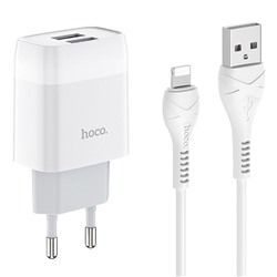 Адаптер Сетевой с кабелем Hoco C73A Glorious 2USB 2,4A/10W (USB/Lightning) (white)