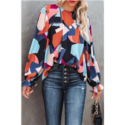 Цветная блузка с абстрактным принтом и длинным рукавом