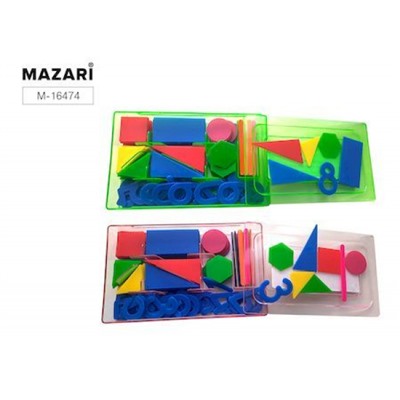 Касса (геометрические фигуры, цифры, арифметические знаки, счетные палочки) ассорти 3 цвета M-16474 Mazari