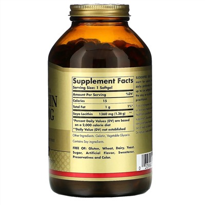Solgar, натуральный соевый лецитин, 1360 мг, 250 мягких таблеток
