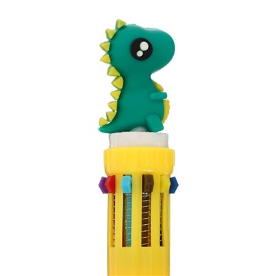 Ручка шариковая автоматическая 10-ти цветная, "Динозавр", цвет зеленый, в пакете