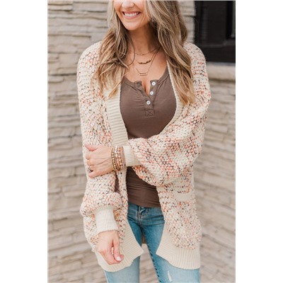 Multicolour Abstract Printed Bishop Sleeve Open Front Cardigan