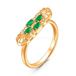 Кольцо из золочёного серебра с зелёным агатом и фианитами 05-201-0386-24