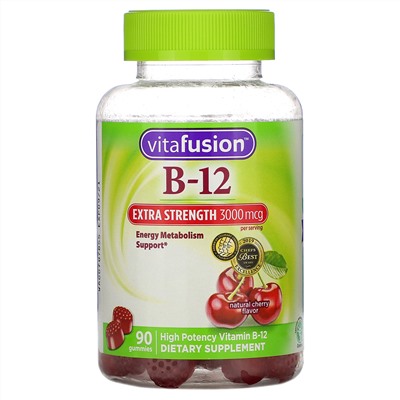 VitaFusion, Extra Strength B-12, Natural Cherry Flavor, 3,000 mcg, 90 Gummies