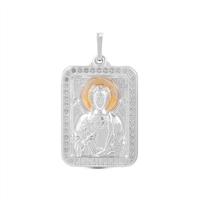 Подвеска-икона из родированного серебра с золочением - Ангел Хранитель 925 пробы п004рз