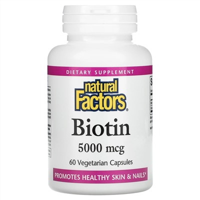 Natural Factors, Biotin, 5,000 mcg, 60 Vegetarian Capsules