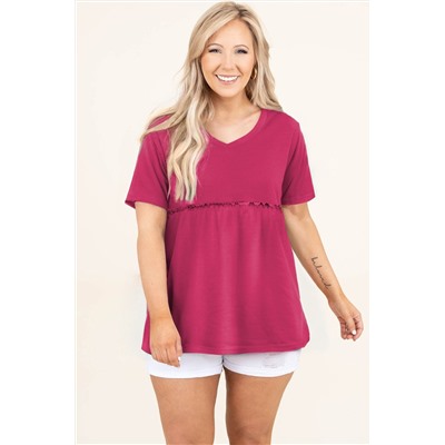 Rose Red Solid Short Sleeve Flowy Plus Size Top