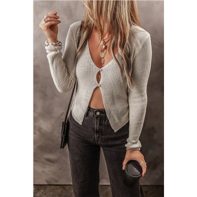 Parchment Slim Fit Buttoned V Neck Knit Cardigan