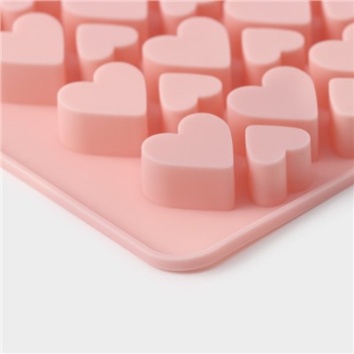 Форма для конфет и шоколада Доляна «Сердечки», силикон, 19,5×11,5 см, 56 ячеек (2×2/1,5×1,5 см), цвет МИКС