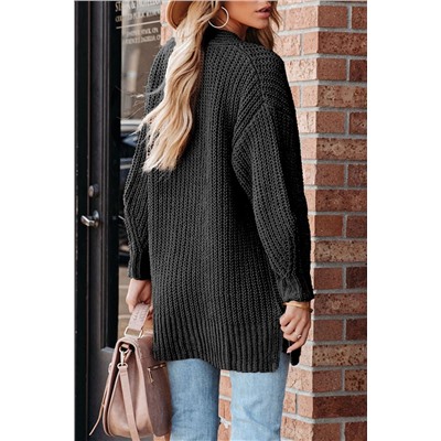 Black Buttoned Front Drop Shoulder Knitted Cardigan