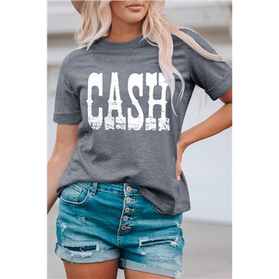 Серая свободная футболка с надписью: CASH