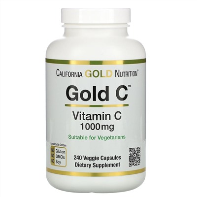 California Gold Nutrition, Gold C, витамин C, 1000 мг, 240 вегетарианских капсул