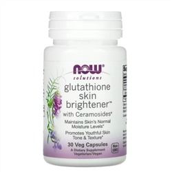 Now Foods, Solutions, Glutathione Skin Brightene, осветляющее средство для кожи с глутатионом, 30 вегетарианских капсул