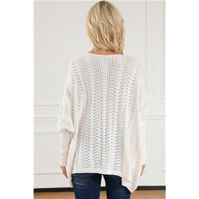 Beige Ribbed Hollow Knit Dolman Sleeve Sweater