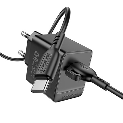 Адаптер Сетевой с кабелем Borofone BAS11A Erudite USB 2,1A/10,5W (USB/Type-C) (black)