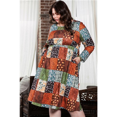 Green Printed Multicolor Western Checkered Plus Size Swing Dress