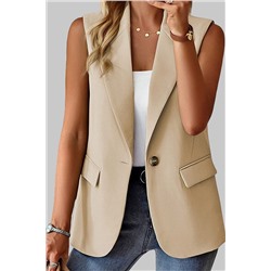 Apricot Single Button Pocketed Lapel Vest Blazer