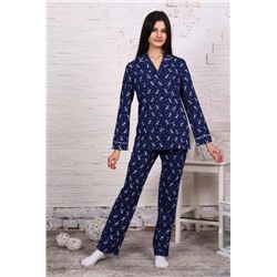Пижама-костюм для девочки арт. ПД-006 (Зайцы на самокатах синие)