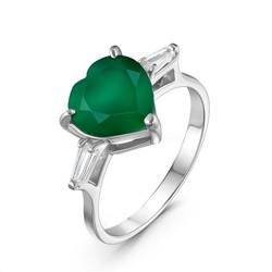 Кольцо из серебра с нат.зелёным агатом и фианитами родированное 925 пробы К-3751рс409200