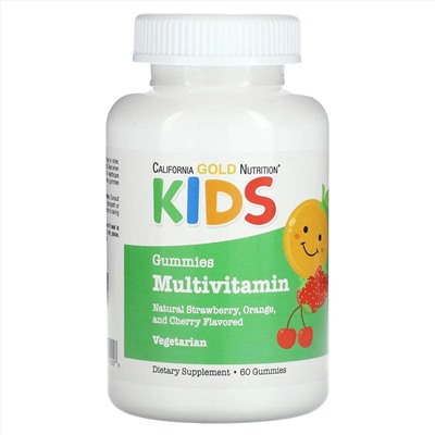 California Gold Nutrition, Поливитамины для детей в жевательных таблетках, без желатина, с ягодным и фруктовым вкусами, 60 жевательных таблеток