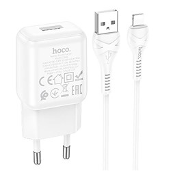 Адаптер Сетевой с кабелем Hoco C96A USB 2,1A/10W (USB/Lightning) (white)