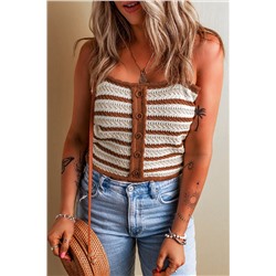 Chestnut Striped Buttoned Cropped Knitted Vest