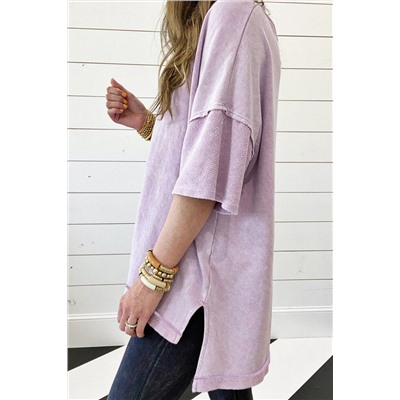 Orchid Petal Mineral Wash Exposed Seam Drop Shoulder Oversized Tee