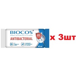 Влажные Салфетки BioCos Антибактериальные 60шт 3шт