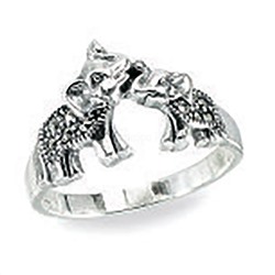 Кольцо из чернёного серебра с марказитами - Слоны