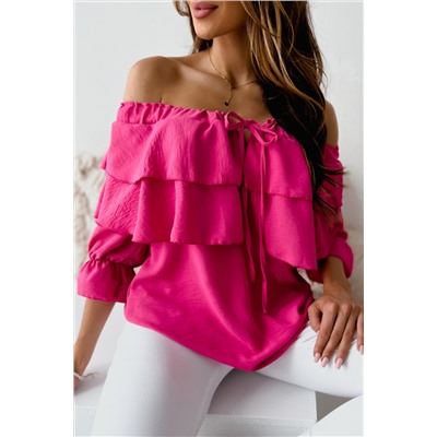 Lace Up Off Shoulder Ruffle Tiered Blouse