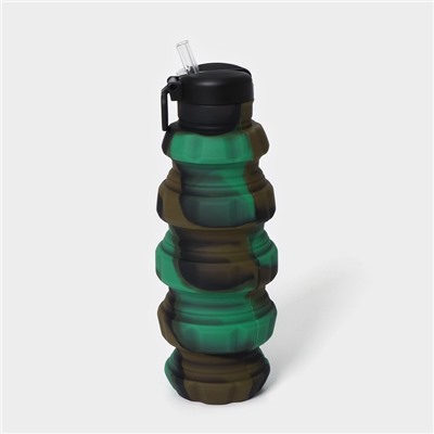 Бутылка для воды складная «Милитари», силикон, 500 мл, 7×21 см, цвет зелёный