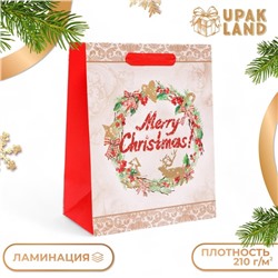 Пакет подарочный, ламинированный, "Merry Christmas",18 х 23 х 10 см. Новый год