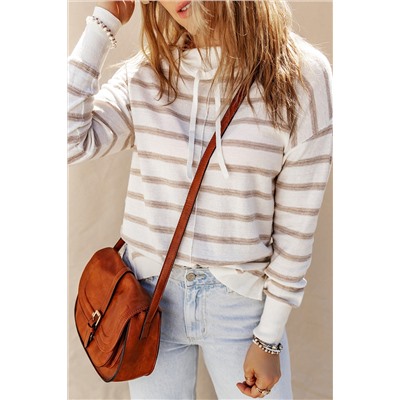 Cowl Neck Striped Print Drop Shoulder Sweater