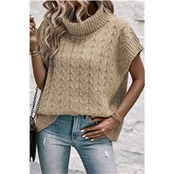 Light French Beige Cable Knit Turtleneck Batwing Sleeve Sweater