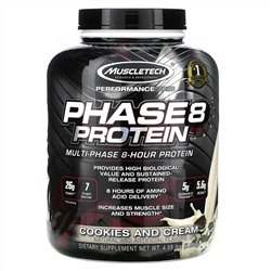 Muscletech, Performance Series, Phase8, многоступенчатый 8-часовой протеин, со вкусом печенья с кремом, 2,08 кг (4,59 фунтов)