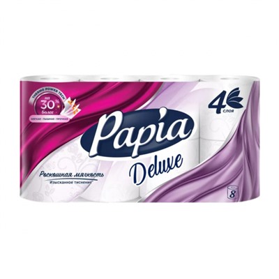 Туалетная бумага Papia Deluxe 4 слоя, 8 рул., пак 7 уп., Туалетная бумага Papia Deluxe 4 слоя, 8 шт, пак 7 уп.