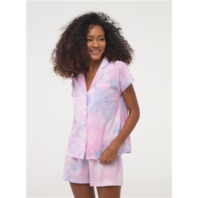 Пижамный комплект: рубашка с короткими рукавами и шорты с гардиентным принтом сиреневый/лиловый
