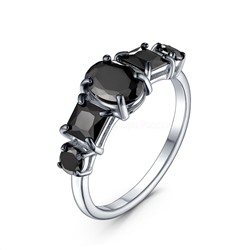 Кольцо из серебра с натуральной чёрной шпинелью родированное 1-502рч416