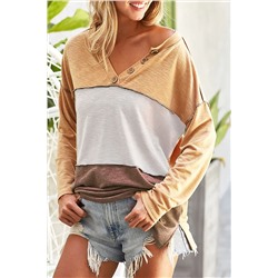 Multicolor Split V Neck Color Block Henley Top