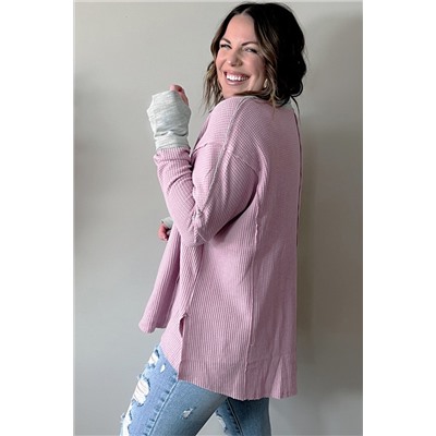 Pink Plus Size Exposed Seam Waffle Knit Top