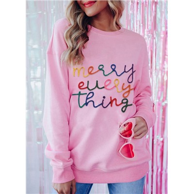 Peach Blossom Merry Every Thing Glitter Slogan Sweatshirt