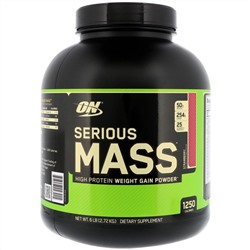 Optimum Nutrition, Serious Mass, порошок с высоким содержанием белка для набора веса, со вкусом клубники, 2,72 кг (6 фунтов)