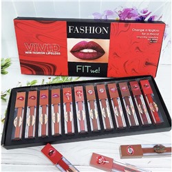 Набор матовых блесков для губ FIT WE Fashion Vivid Lipgloss, 12 штук