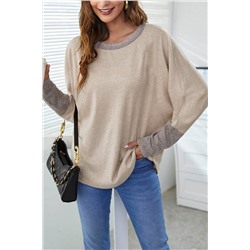 Khaki Contrast Cuffs Batwing Sleeve Loose Top