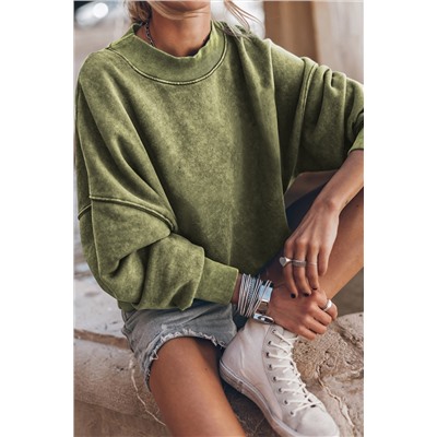 Green Drop Shoulder Crew Neck Pullover Sweatshirt