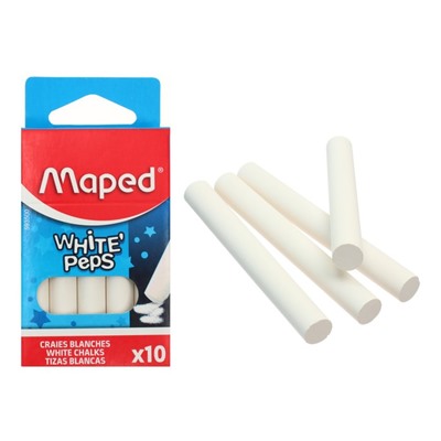 Мелки белые Maped White'Peps, в наборе 10 штук, круглые, специальная формула "без грязи"