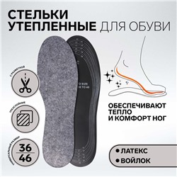 Стельки для обуви, универсальные, р-р RU до 46 (р-р Пр-ля до 46), 29 см, пара, цвет чёрный/серый